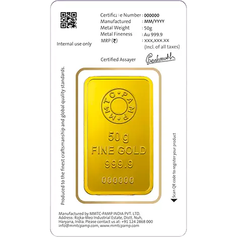50 g Gold Bar Lotus 24k 999.9 Purity