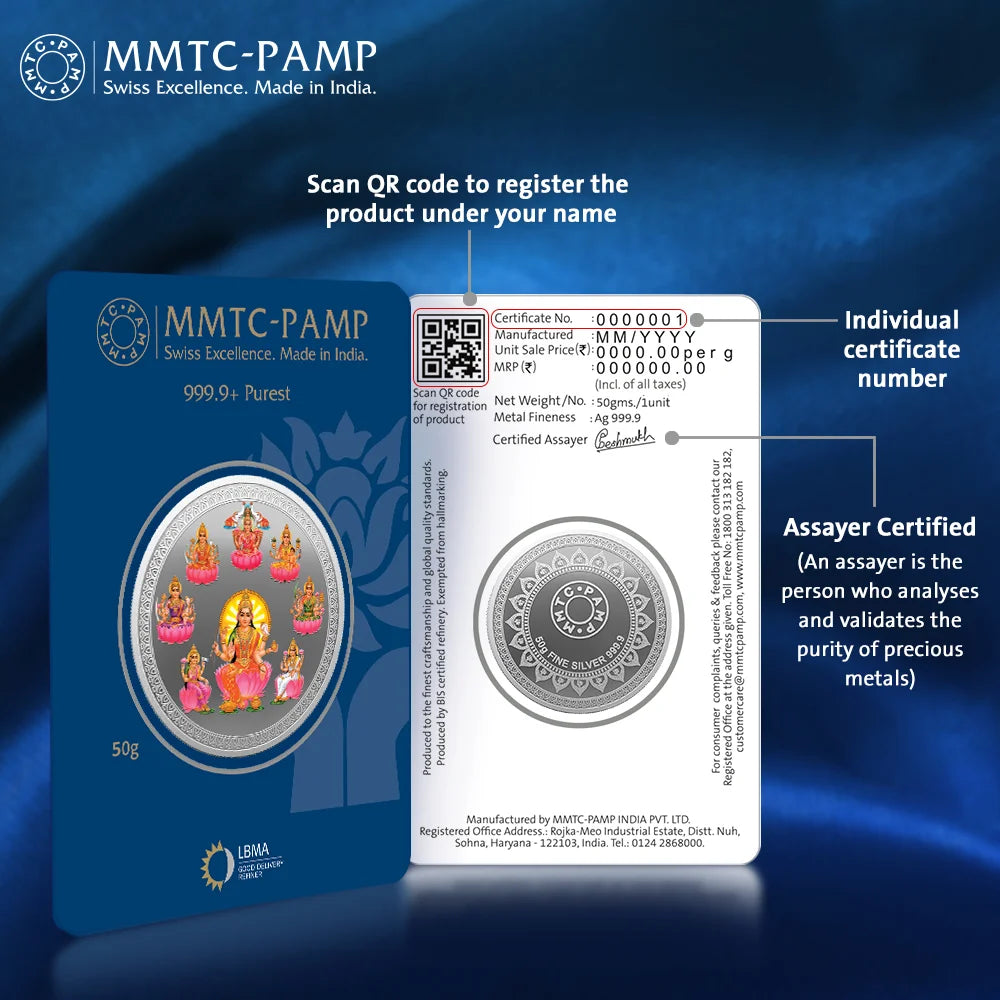 50 g Ashta Lakshmi Silver Coin 999.9 Purity